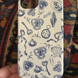 Blue and White Alice In Wonderland Pattern iPhone 14 Plus Case